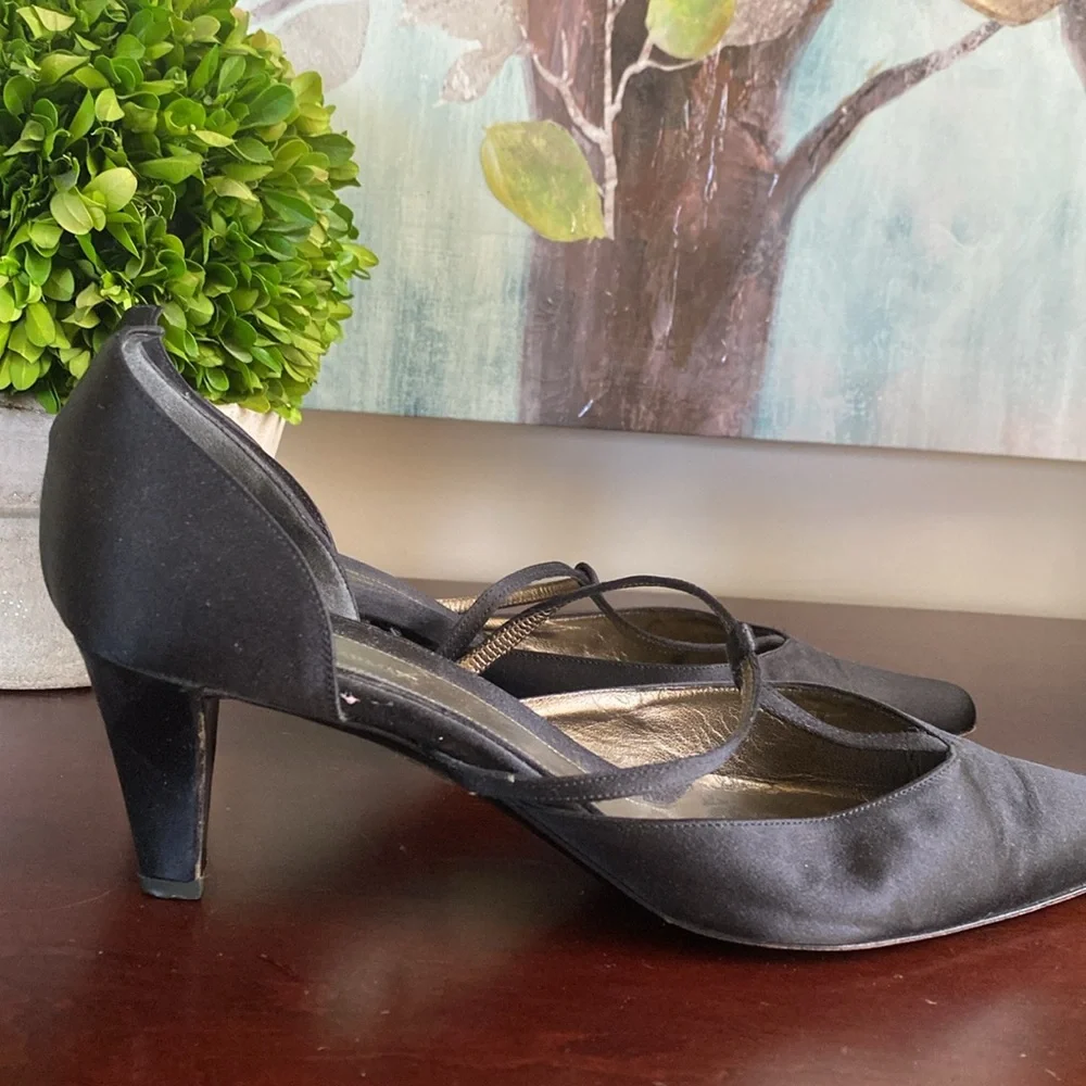 GIORGIO ARMANI VINTAGE BLACK SATIN SLINGBACK POINTED KITTEN HEELS PUMPS SIZE 40 - Picture 7 of 13